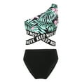 thumbnail image 2 of TiaoBug Kids Girls Tropical Print Beach Bathing Suit Single Shoulder Criss Cross Bikini with Shorts Swimsuit 3 Piece Set Green&Black 10, 2 of 7