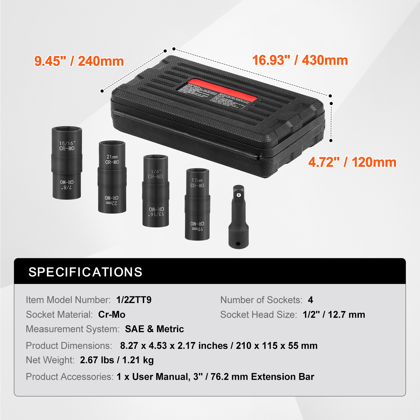 KFFKFF Impact Socket Set 1/2" Drive Metric and SAE photo 7