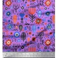 thumbnail image 1 of Soimoi Purple Japan Crepe Satin Fabric Leaves & Floral Folk Art Print Fabric by the Yard 42 Inch Wide, 1 of 3