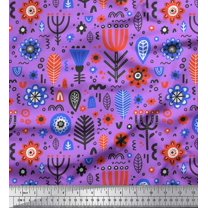 Soimoi Purple Moss Georgette Fabric Leaves & Floral Folk Art Print Fabric by Yard 42 Inch Wide