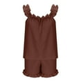 thumbnail image 6 of SMihono Womens Pajamas Set 2 Piece Ruffle Pj Soft Tank Top and Shorts Sleepwear Set Bridal Pajama for Women Set Brown L, 6 of 7