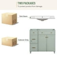 thumbnail image 5 of 36" Bathroom Vanity with Resin Sink, Solid Wood Freestanding Single Basin Vanity with 2 Drawers & 1 Adjustable Storage Shelf, Wood Bathroom Cabinet with 2 Soft-close Doors, Green, 5 of 7