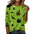 thumbnail image 5 of Womens Halloween Shirts Funny 3/4 Sleeve Pullover Spooky Halloween Printed Tops Horror Crew Neck T Shirts Holiday Three Quarter Length Blouses, 3XL, 5 of 7