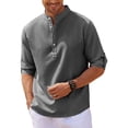 thumbnail image 4 of Lumento Men Henley Shirt Long Sleeve Hippie Casual Beach T Shirts Fishing Shirts Roll Up Basic Shirt Tops Dark Gray 2XL, 4 of 7