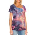 thumbnail image 3 of Chririnla Hawaiian Tops for Women Blouses Sunset Palm Tree Plus Size V Neck Shirts Short Sleeve Irregular Summer Clothes Loose Fit Tees, 3 of 6