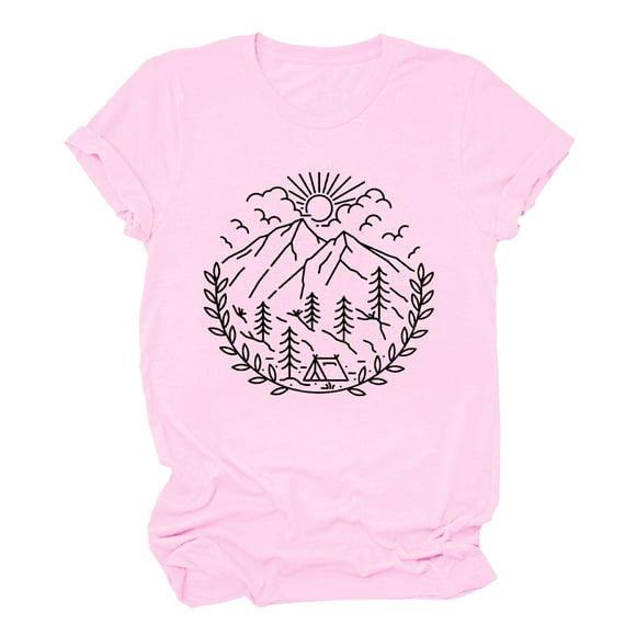 Womens T Shirts Loose Fit Ladies Round Neck Short Sleeve Cat Everyday Text Botanical Floral T Shirt Top Shirt Women Pink XXL