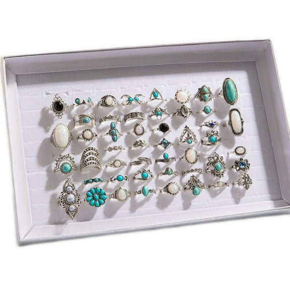 24pcs Vintage Style Assorted Rings Lot - Turquoise, Opal & Antique Silver Stacking Rings for Women (Gift Box)​