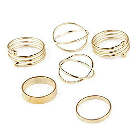 6 Pcs/Set Gold Midi Finger Ring Set Vintage Punk Boho Knuckle Rings Jewelry New (Gold)