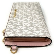Michael Kors Jet Set Travel Leather Logo Large Double Zip Wristlet Wallet (Vanilla/Powder Blush)