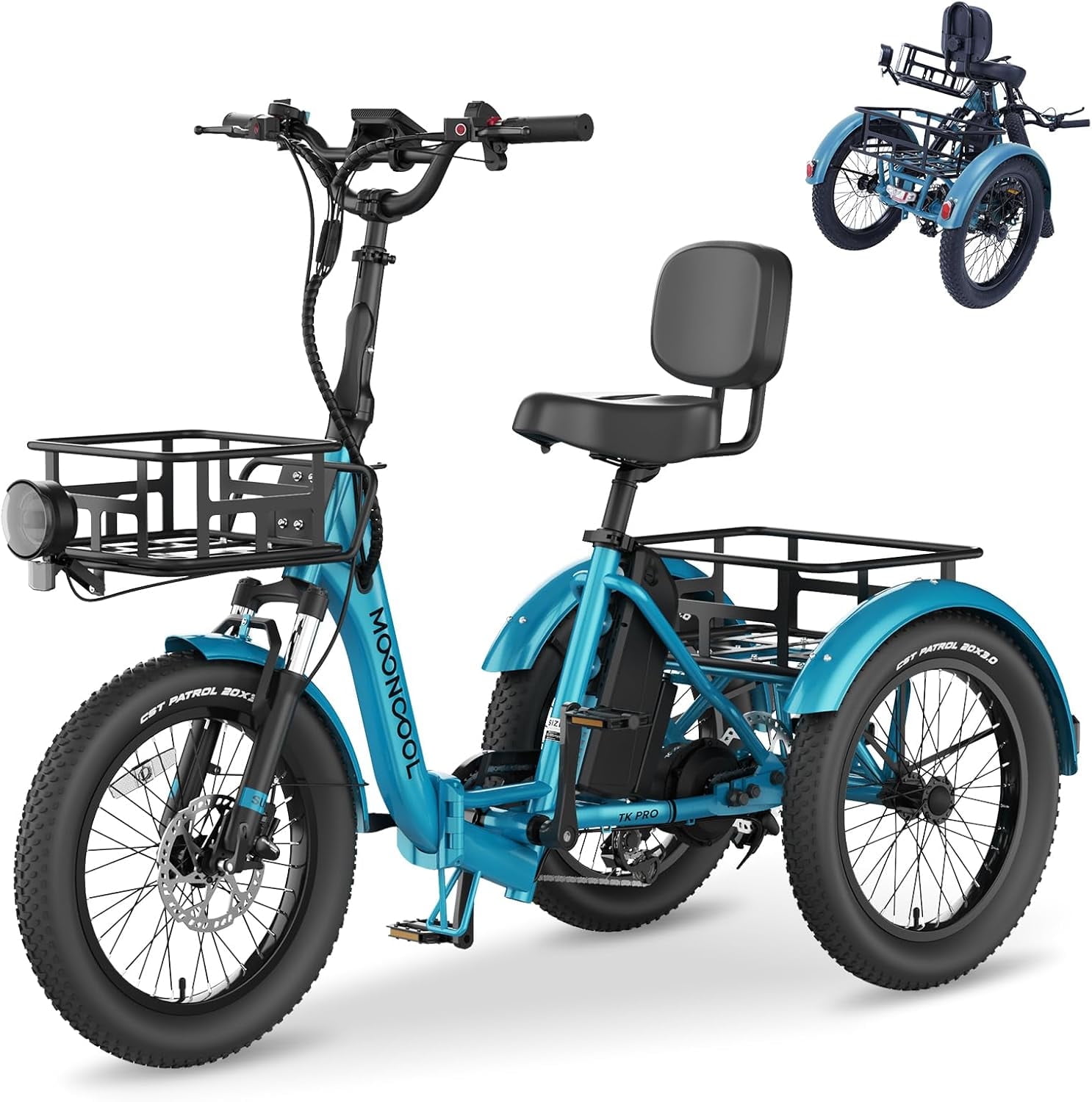 ABORON 20" Fat Tire Electric Trike 750W 48V Motorized Folding Commute E-Bike for Adult, Foldable 3 Wheel Electric Bicycle Trike for Senior Women with Front & Rear Basket