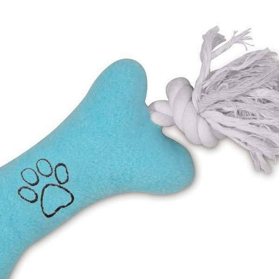 Tiny Tuggers Small Puppy Dog Toys Plush Squeak Bone Rope Pawprint 7" Pick Color (Blue)