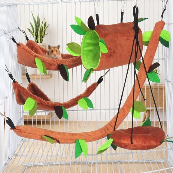 5PCS Guinea Pig Ferret Rat Hammock Toy Small Animal Cage Accessories ,Cotton Hamster Hammock, Tunnel, Swing Cage for Dwarf Hamster, Rat, Gerbil