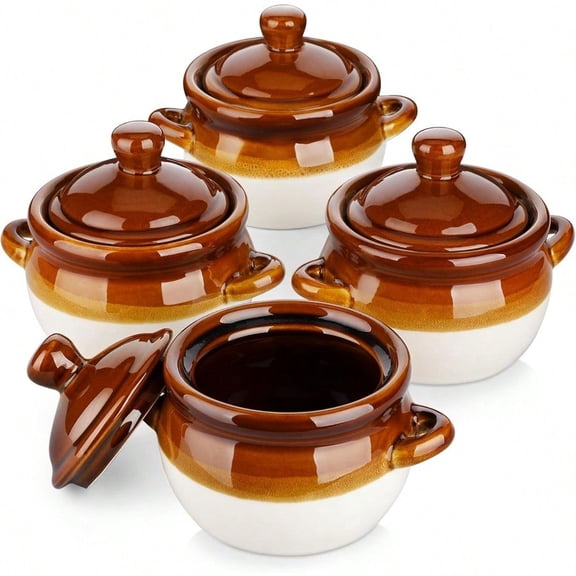 22 OZ French Onion Soup Bowls with Lid Porcelain Soup Crocks with Handles Oven Safe Serving Bowls for Soup Beef Stew Cereal Pot Pies lasagna Chilli Set of 4