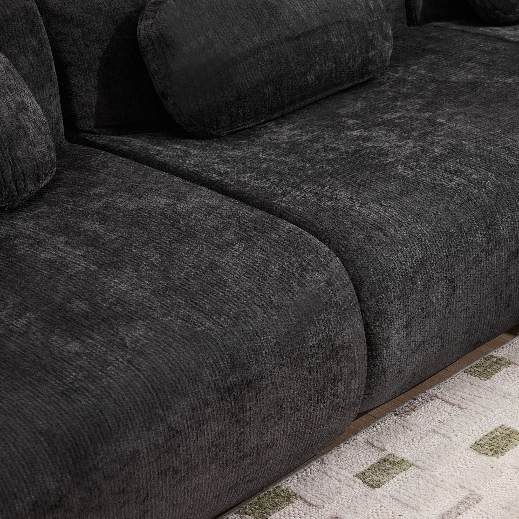 MAYEERTY 3+1 Seat Modular L-Shaped Sectional Sofa with Ottoman, Chenille Upholstered Deep Seat Couch with 3 Throw Pillows, No Assembly for Living Room Bedroom Apartment Small Spaces