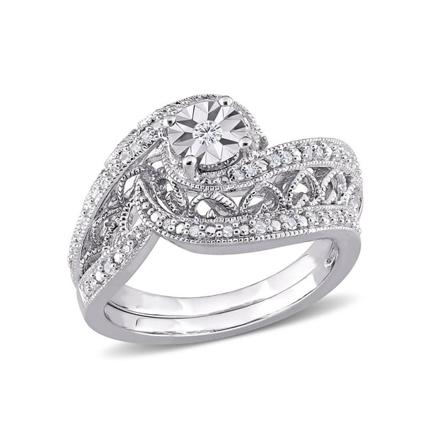 Miabella - 1/5 Carat T.W. Diamond Sterling Silver Filigree Swirl Bridal ...