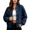 thumbnail image 3 of Tqcoqu Women's Round Neck Button Front Solid Color Jacket Long Sleeve with Pockets Casual Outerwear, 3 of 7