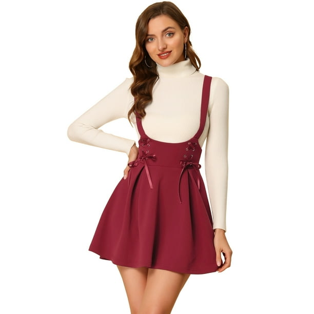 INSPIRE CHIC Faldas Con Tirantes De Cintura Alta Para Mujer Con Cordones Y Minifalda Con Tirantes borgo?a S