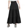 thumbnail image 4 of Wuxian Youth Girls Skirts Bohemian Solid Color High Waist Casual Ruffled Tiered Flowy Breathable Loose Fit Tunic Long Skirt Summer Comfortable A-Line Vacation Beach Dailywear,Black,4-5 Years, 4 of 8