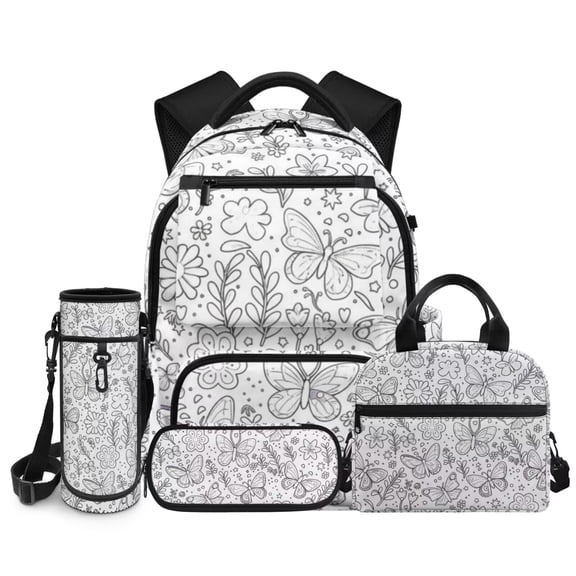 Uourmeti Crafts Coloring Butterfly Backpack Set for Girls 6-8 8-10 Color Your Own Flower School Bag with Lunch Boxes Pen Case Water Bottle Holder Personalized Doodle Bookbags