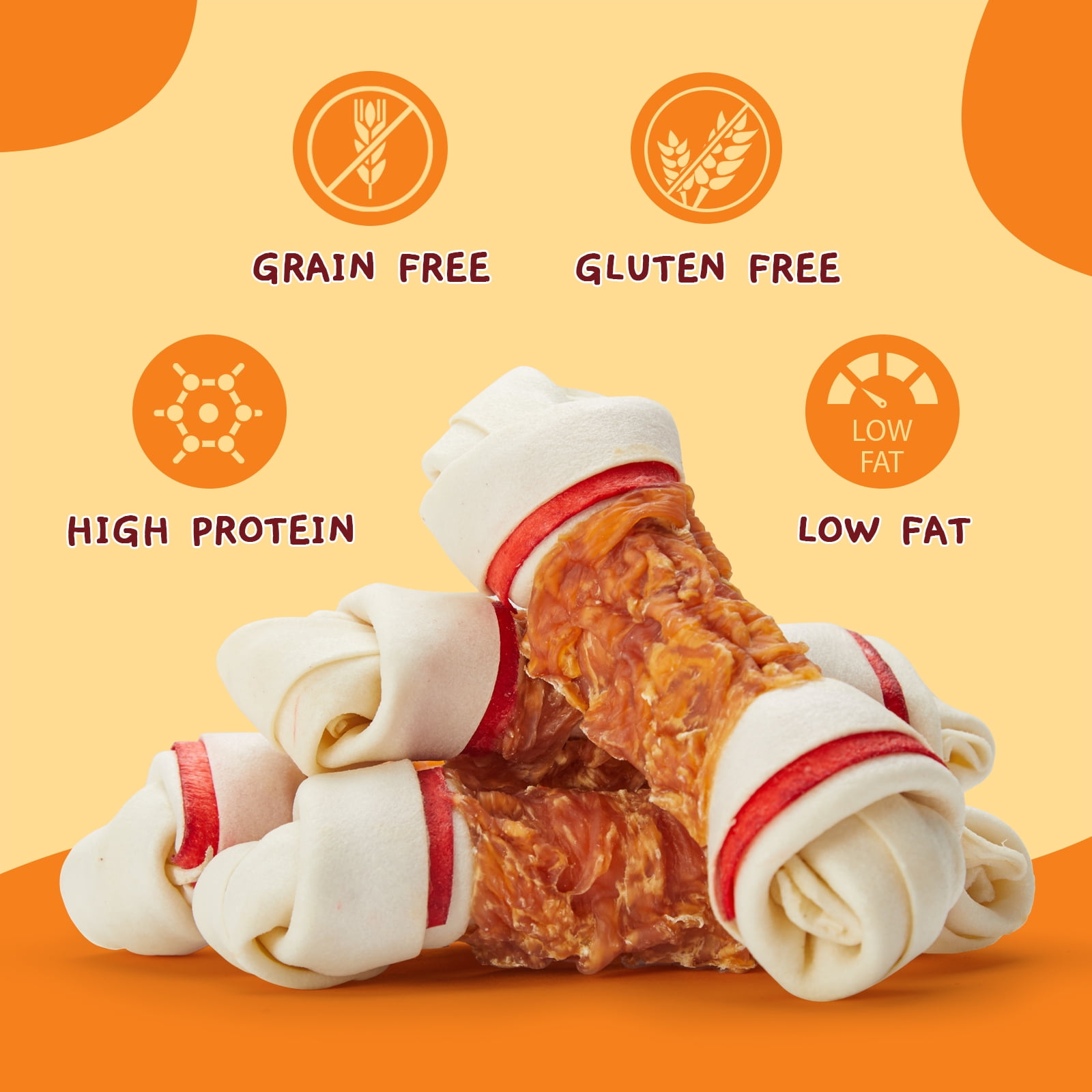 (5 pack) Jungle Calling Chicken Wrap Knotted Bones Dog Chews, Long Lasting for Large Dogs Training Treats