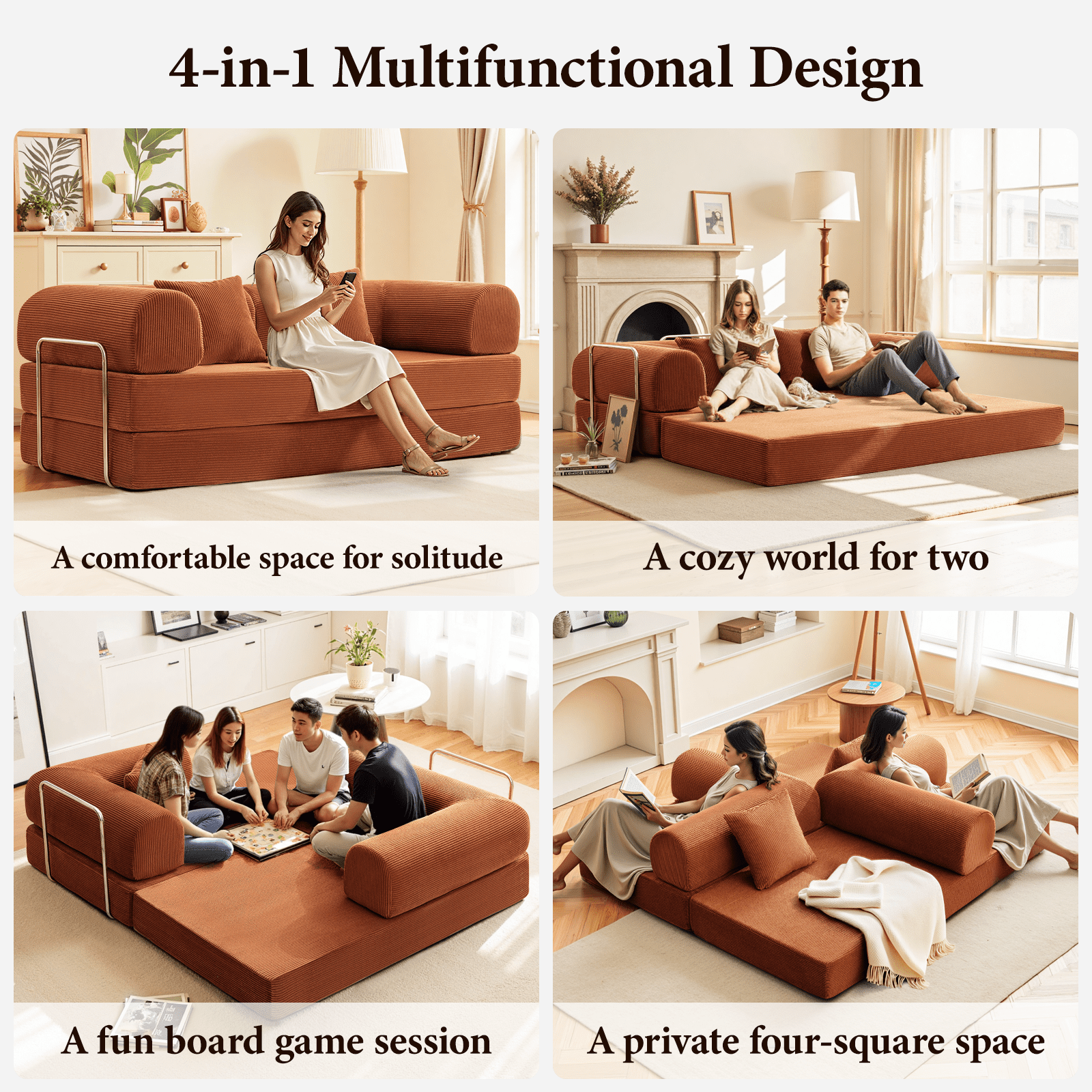 COOLHUT 78.7" Combination Sofa Bed, Pumpkin Brown