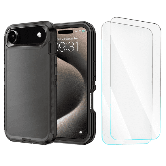 3-in-1 Entronix Bundle designed for iPhone 17 Air, Heavy Duty Case, 2 Tempered Glass