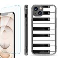 thumbnail image 1 of Shockproof Bumper Phone Case for iPhone 13, with Tempered Glass Screen Protector, by OneToughShield ® - Piano Design, 1 of 4