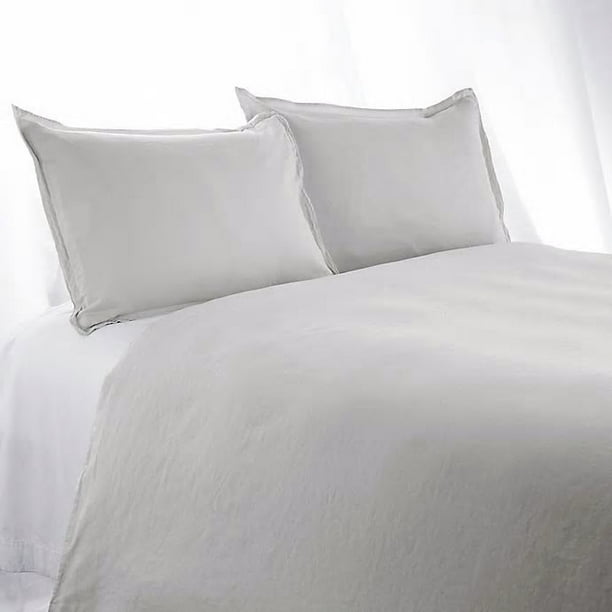 Aura Solid Linen Cotton Queen Duvet Cover in Light Grey