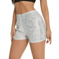 thumbnail image 6 of Lamuusaa Women's Summer Sequins Shorts Mid Waist Elastic Band Sparkly Straight Leg Shorts, 6 of 7