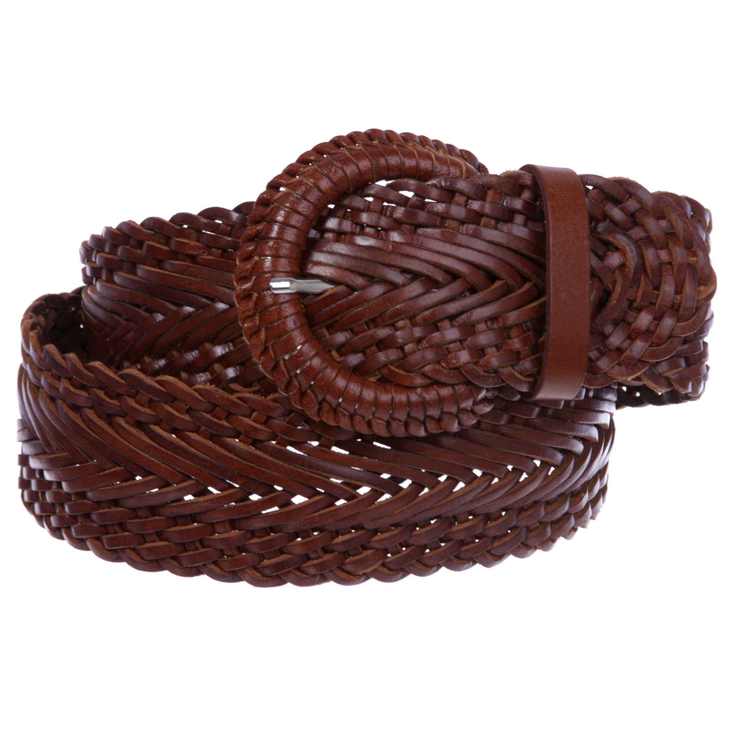 Women's 2 Wide Braided Woven Round Leather Belt 