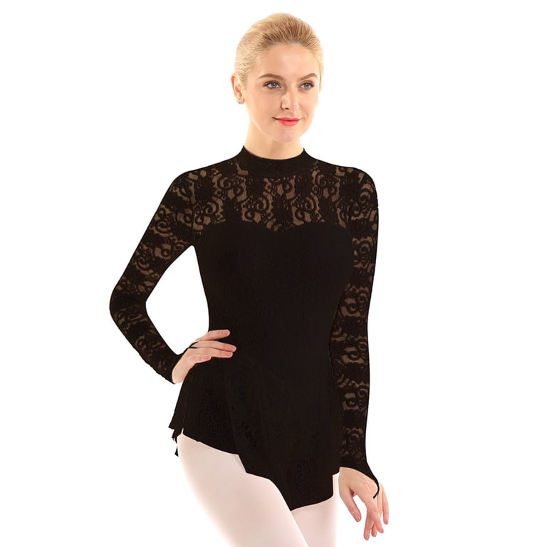 knee length dresses for ladies Figure Skating Dress Black/Black & Black Other Color Lace Long Sleeve  BSU61120 main image 0
