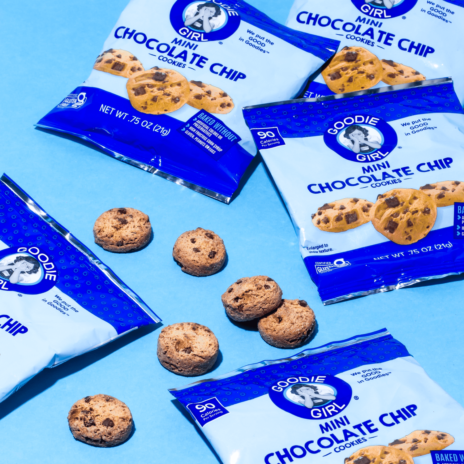 (4 pack) Goodie Girl Gluten Free Chocolate Chip Mini Cookies Snack Pack, 0.75 oz per Bag, 5 Count