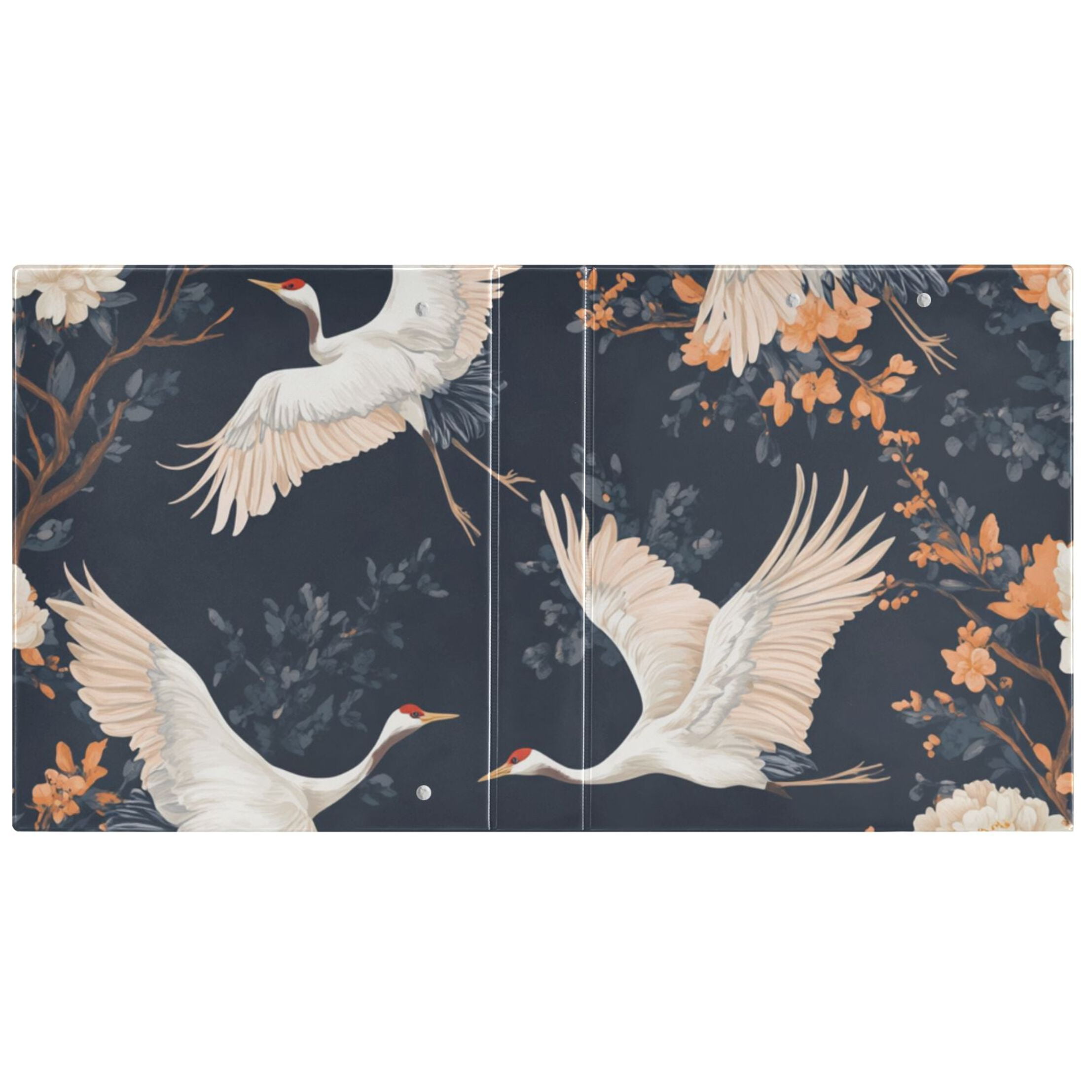 White Cranes 3 Ring Binders 1.5 inch Hardcover File Folders with Interior Pockets A4 Size Organizer for School Office Hospital