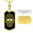 thumbnail image 3 of Calavera Mexican Sugar Skull 34 Stainless Steel or 18k Gold Premium Swivel Dog Tag Keychain, 3 of 16