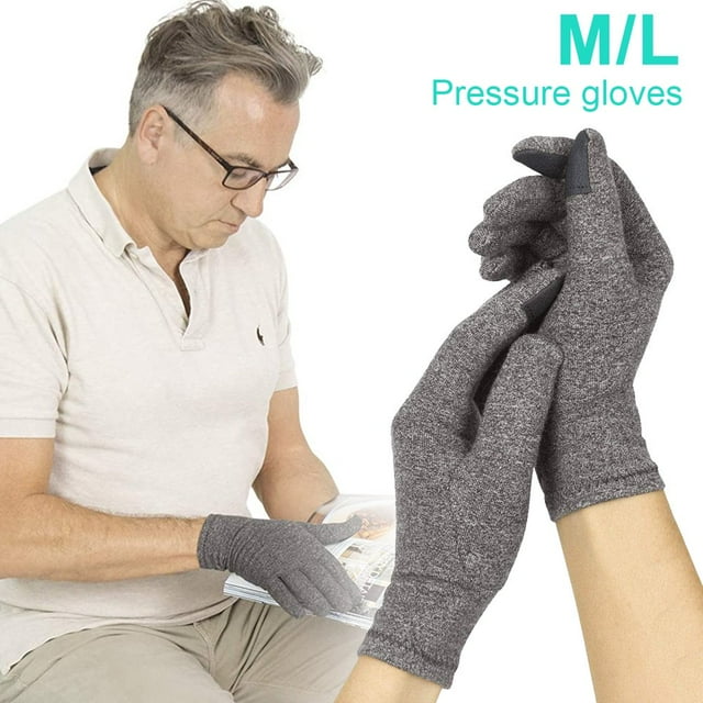 MesaSe 1 Pair Full Finger Arthritis Gloves for Rheumatoid & Osteoarthritis Comfortable and Soft Cotton Compression Gloves for Pain Relief and Stiffness Relief Grey