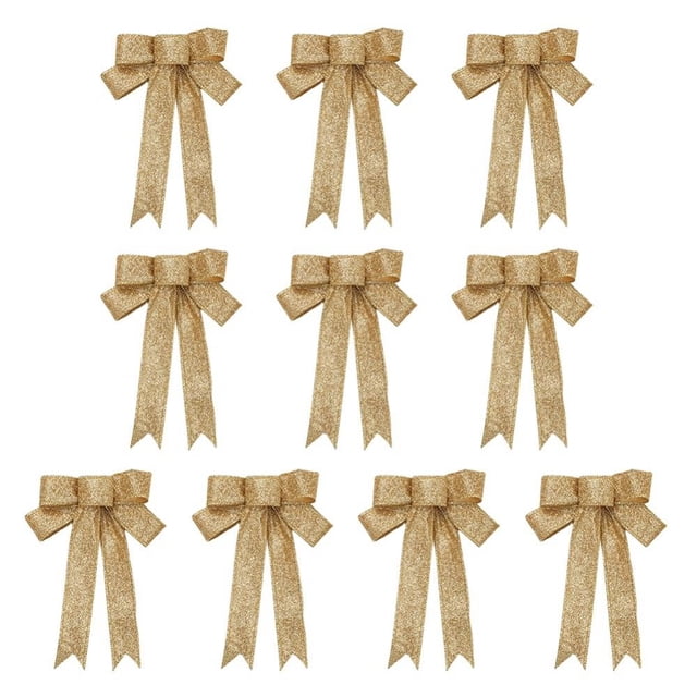 Pack Of 10 Gold Bows Christmas Tree Decoration Bows 9 Inches (approximately 23 Cm) Long And 9 Inches (approximately 23 Cm)