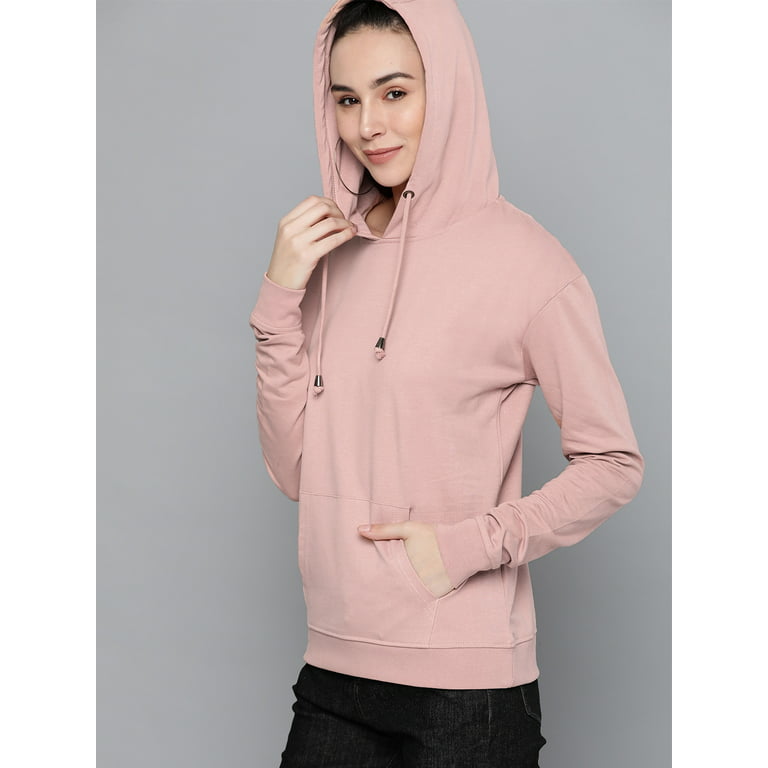 HERE&NOW - By Myntra Women Designer Rose Hooded Long Sleeves Ready to Wear Pullover Cotton Sweatshirt With A Pocket With Straight Hem - Walmart.com