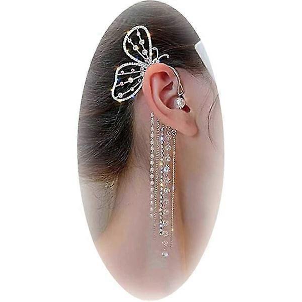 Zircon Butterfly Earrings for Women Butterfly Ear Cuff Rhinestone Wrap Earrings Butterfly Ear Clips Around Ear Earrings Fairy Earrings for Girls Butte