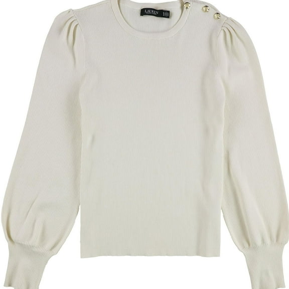 Ralph Lauren Womens Button-Trim Pullover Sweater, White, Petite, X-Large