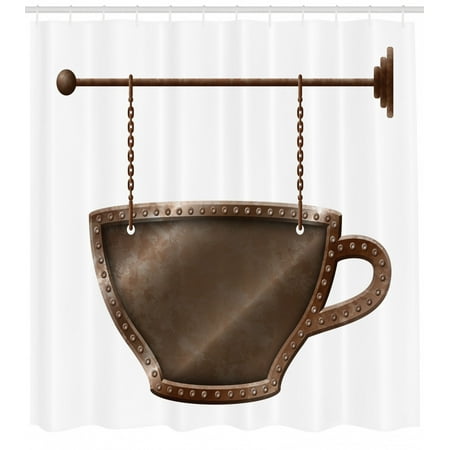 Coffee Shower Curtain Old Rusty Cup Hanging Signboard On Chains