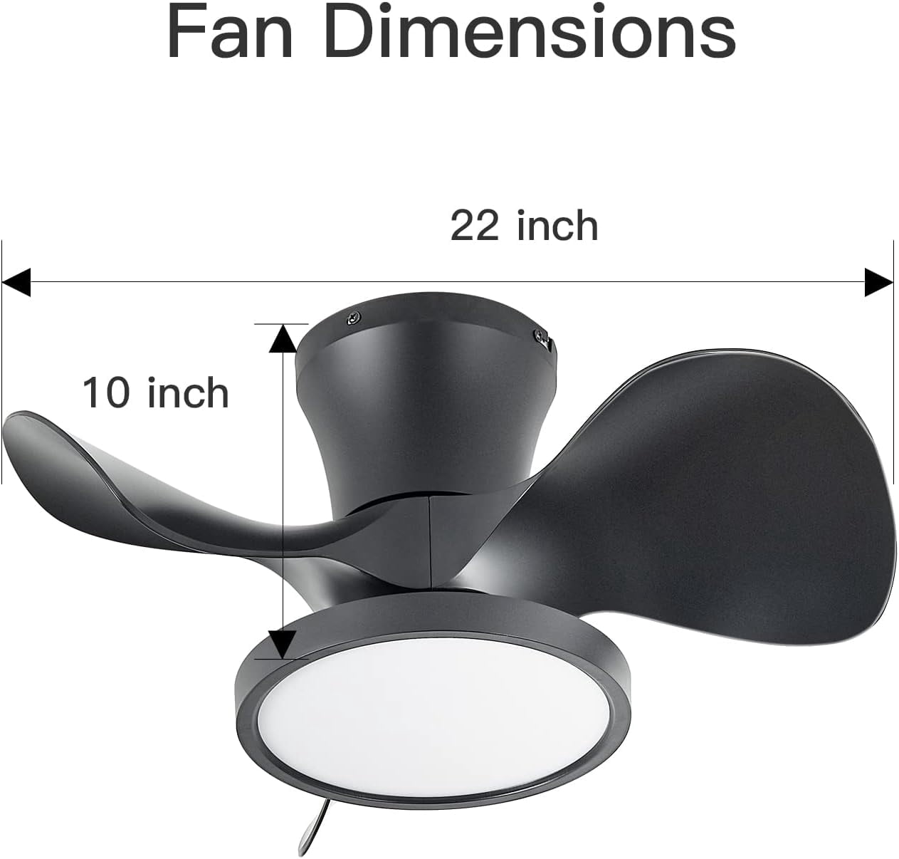 Roomratv Quiet Ceiling Fan with LED Light 22 inch Large Air Volume Remote Control for Kitchen Bedroom Dining Room Patio