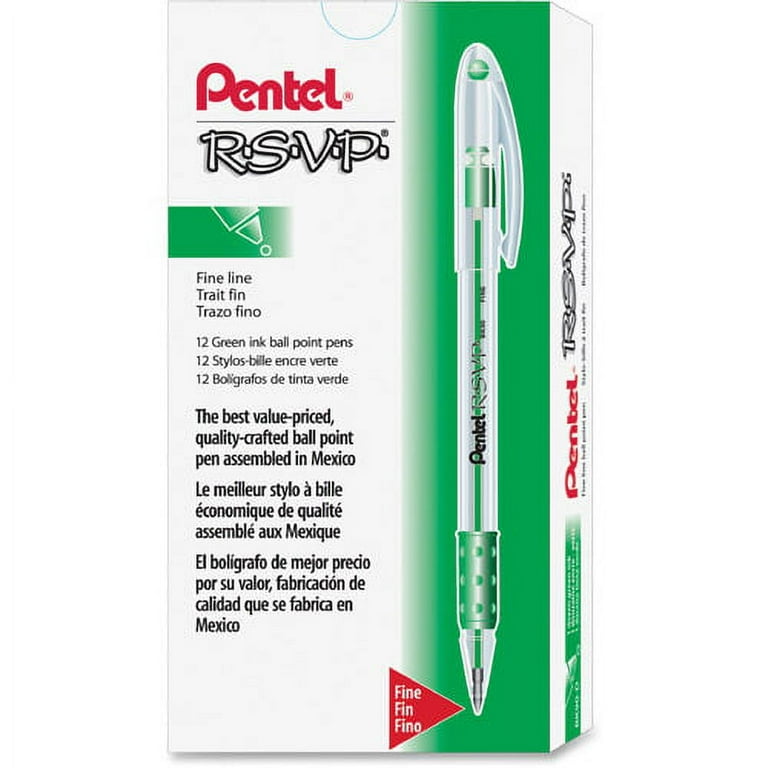 Pentel R.S.V.P. Ballpoint Stick Pens - Medium Pen Point - 1 mm Pen Point Size - Refillable - Green - Clear Barrel - 1 Dozen Pentel R.S.V.P. Ballpoint Stick Pens - Medium Pen Point - 1 mm Pen Point Size - Refillable - Green - Clear Barrel - 1 Dozen