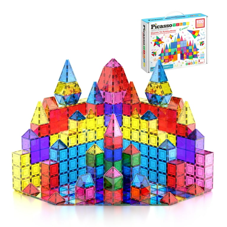 PicassoTiles 100 PC Large Magnetic Building Blocks for Kids
