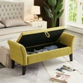 thumbnail image 3 of Miniyam WoodenLegs Velvet Tufted Hallway Bench with Storage, Green, 3 of 9