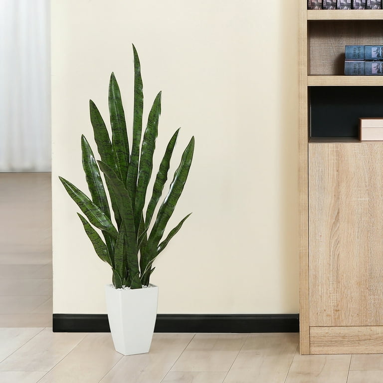  DUZYXI Artificial Snake Plant 16 with White Ceramic Pot  Sansevieria Plant Fake Snake Plant Greenery Faux Plant in Pot for Home  Office Living Room Housewarming Gifts Indoor Outdoor Decor-Yellow : Home