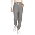 thumbnail image 2 of Ayolanni Womens Pants Lounge Stretch Solid Jogger Pants Gray Drawstring Elastic Waist Ladies Loose Trousers with Pockets XL, 2 of 7