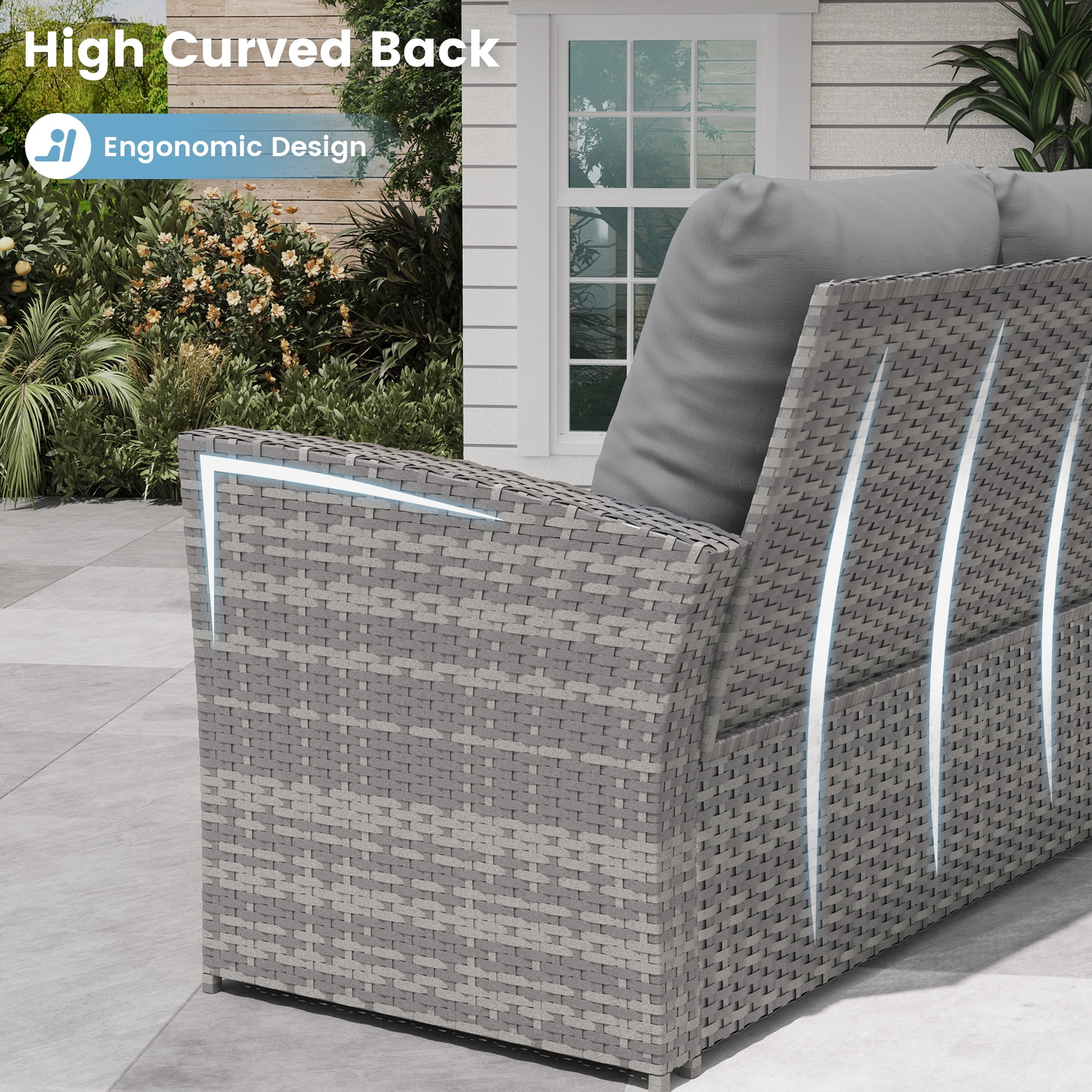 ELPOSUN 7 Pieces Outdoor Sectional PE Rattan Conversation Sofa Set with Gray Wicker, Gray