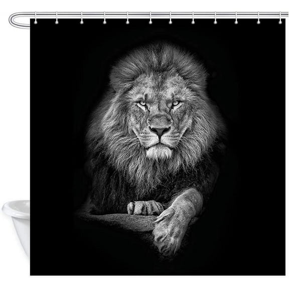 Lion Shower Curtain, Wild Animal African Lion on Black Background, Waterproof Fabric Bath Curtain Bathroom Accessories Decor Set with Hooks, 69X70 Inches