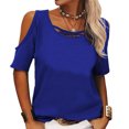 thumbnail image 2 of Women Casual Short Sleeve Top Cold Shoulder Shirt Summer Fashion Loose Comfy Blouse Royal Blue L, 2 of 5