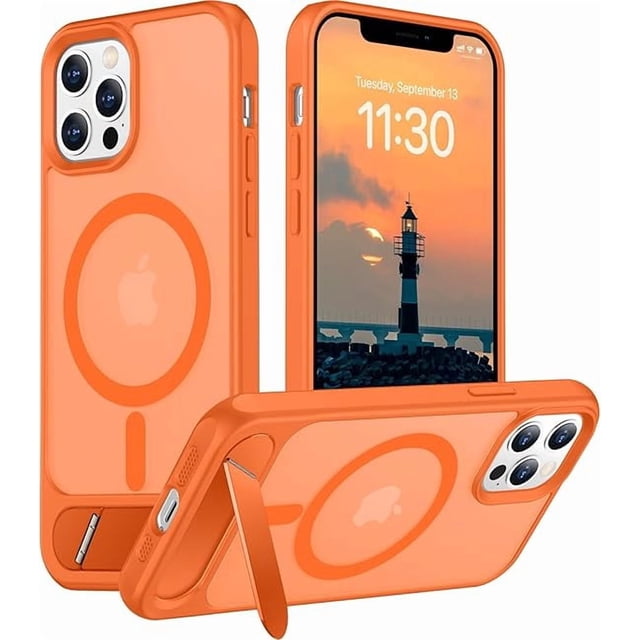 Funda Magnética con Soporte invisible Integrado, Delgada y Fina, para iPhone 12 Pro Max 6.7", Naranja